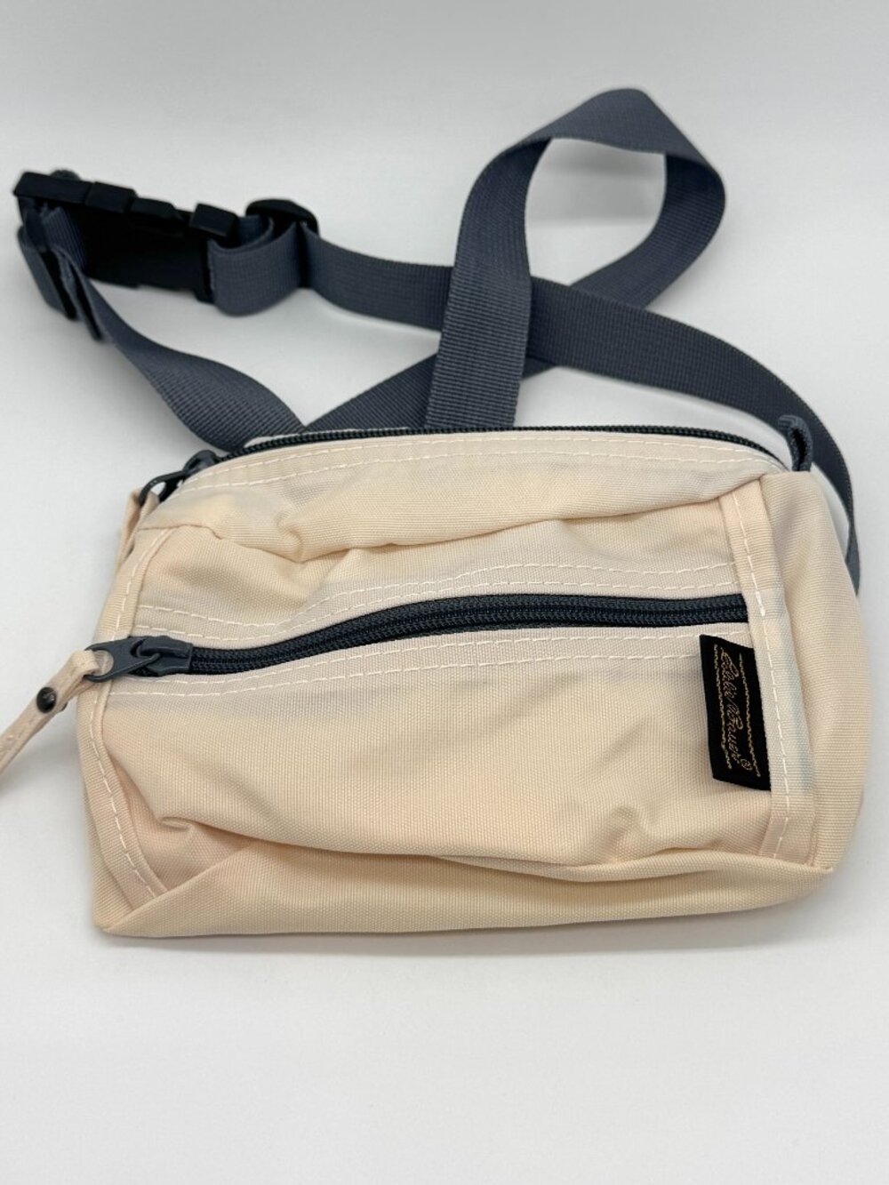 Vintage Eddie Bauer Nylon Belt Bag Fanny Pack Cream 2 Pockets